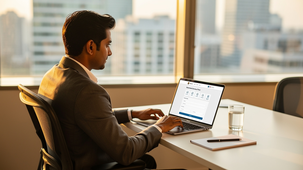 Indian entrepreneur performing trademark search on IP India government portal