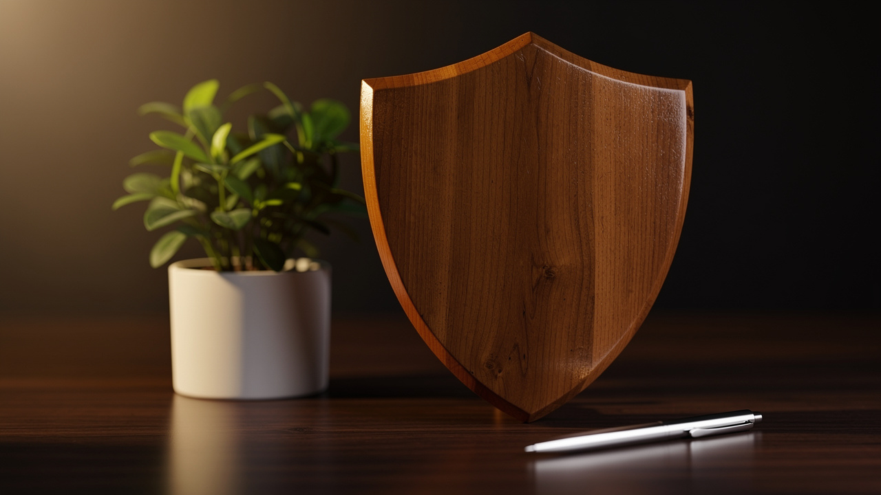 Wooden shield symbolizing brand and trademark protection strategy