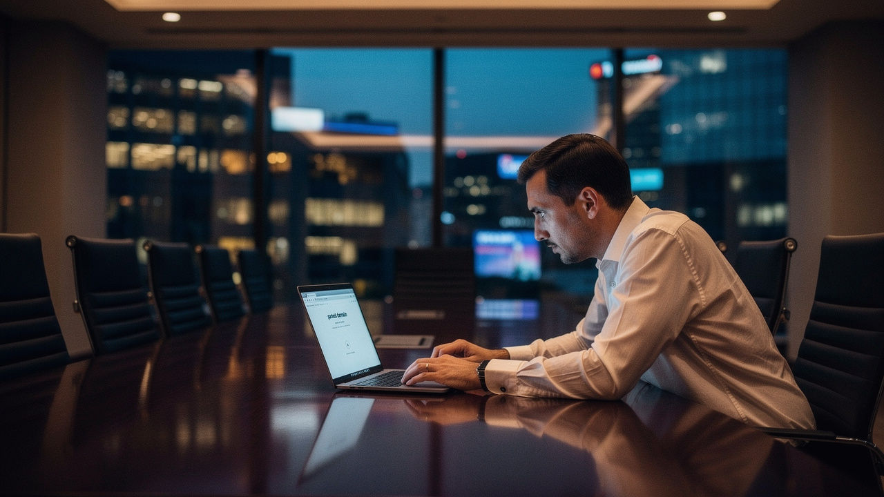 Worried business founder discovering cybersquatting on their brand domain