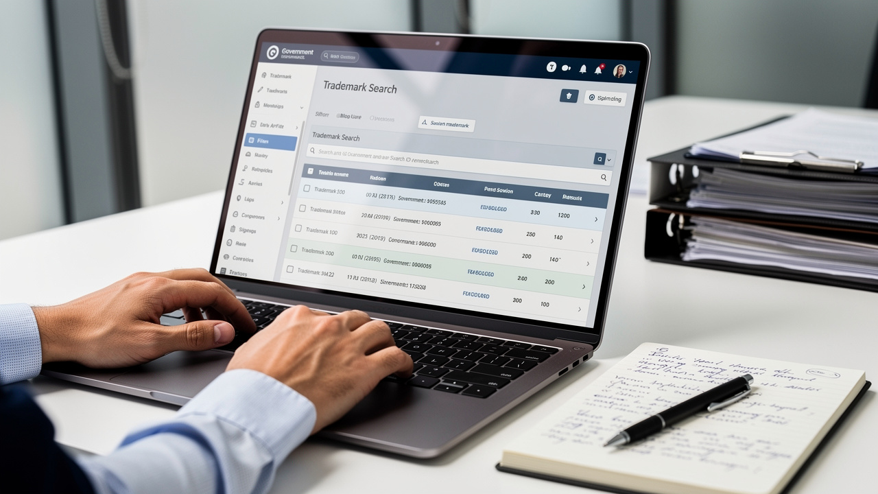 Laptop showing IP India trademark public search portal