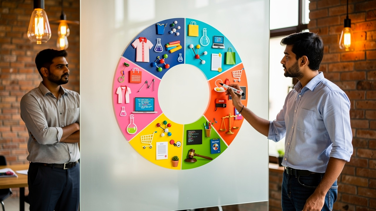 Startup team reviewing trademark class categories on a whiteboard