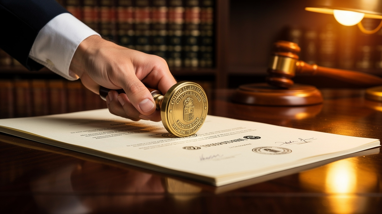 Official seal being stamped on trademark registration certificate