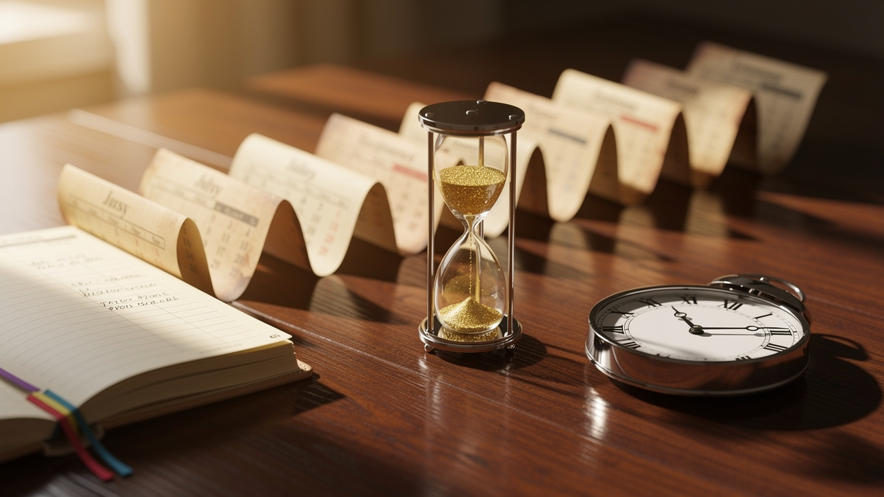 Hourglass and calendar representing trademark opposition filing deadlines