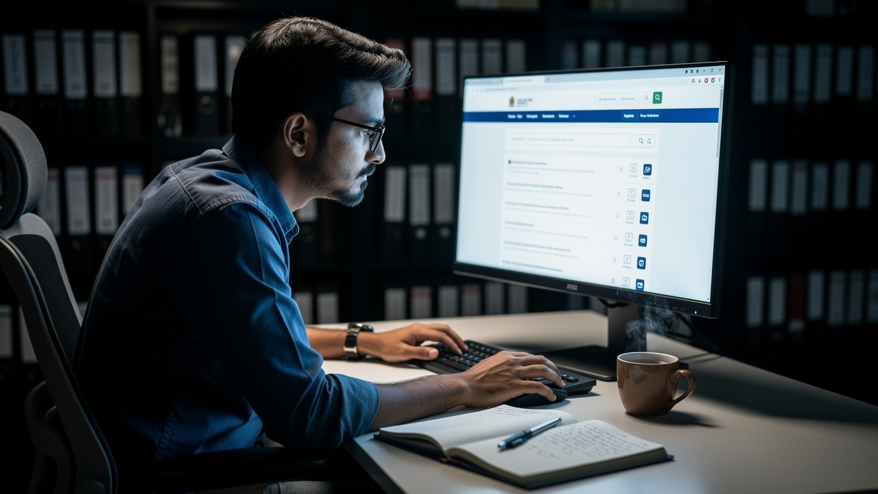 Professional conducting trademark search on Indian government portal