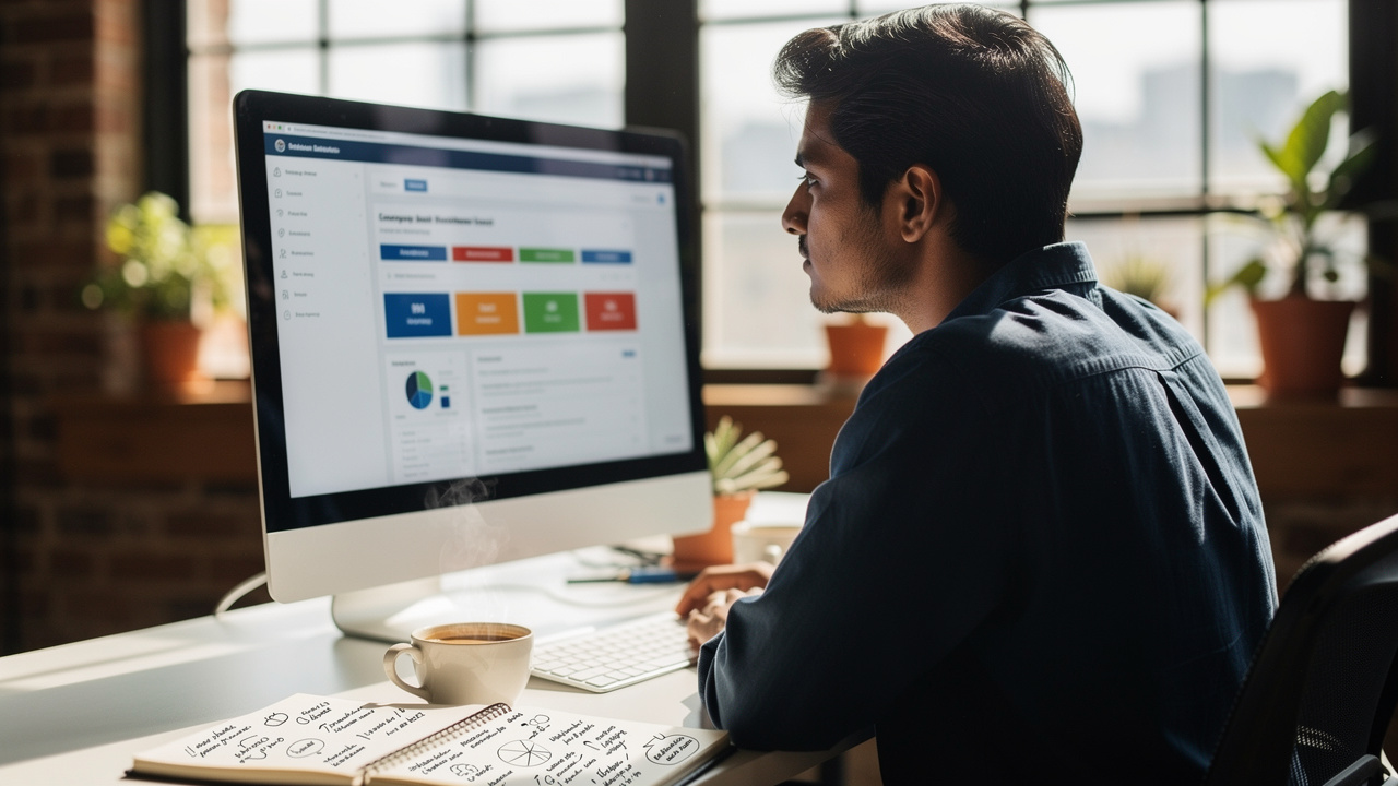 Young Indian entrepreneur conducting trademark search on official portal