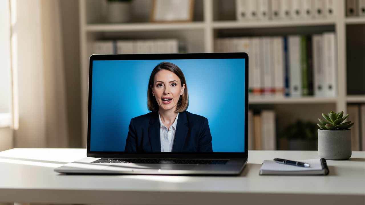 Business professional attending a trademark hearing via video call
